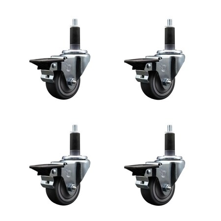 Service Caster 3'' Thermoplastic Rubber Swivel 1-1/8'' Expanding Stem Caster Set with Brake, 4PK SCC-EX20S314-TPRB-PLB-118-4